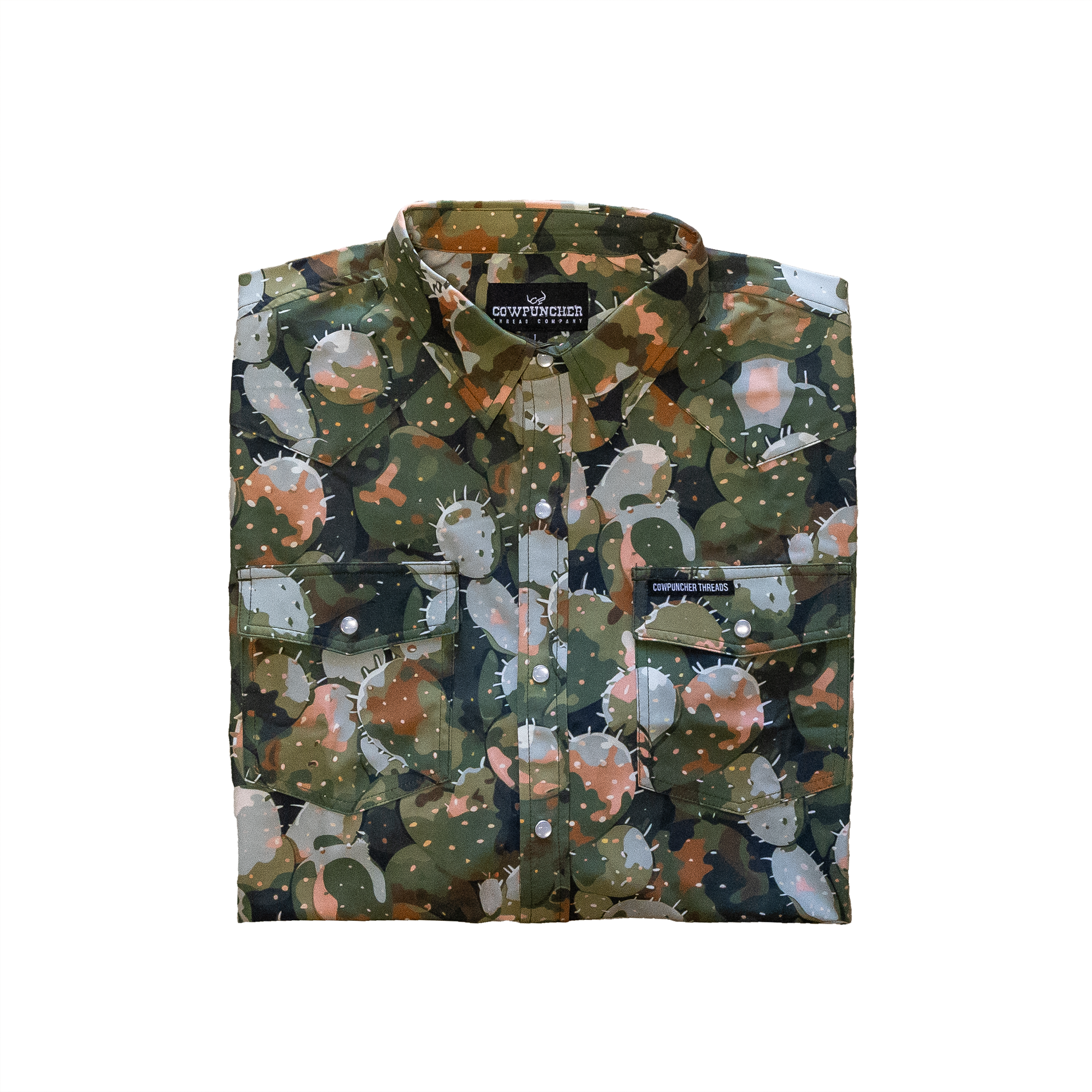 Folded cactus camouflage-patterned shirt on a transparent background